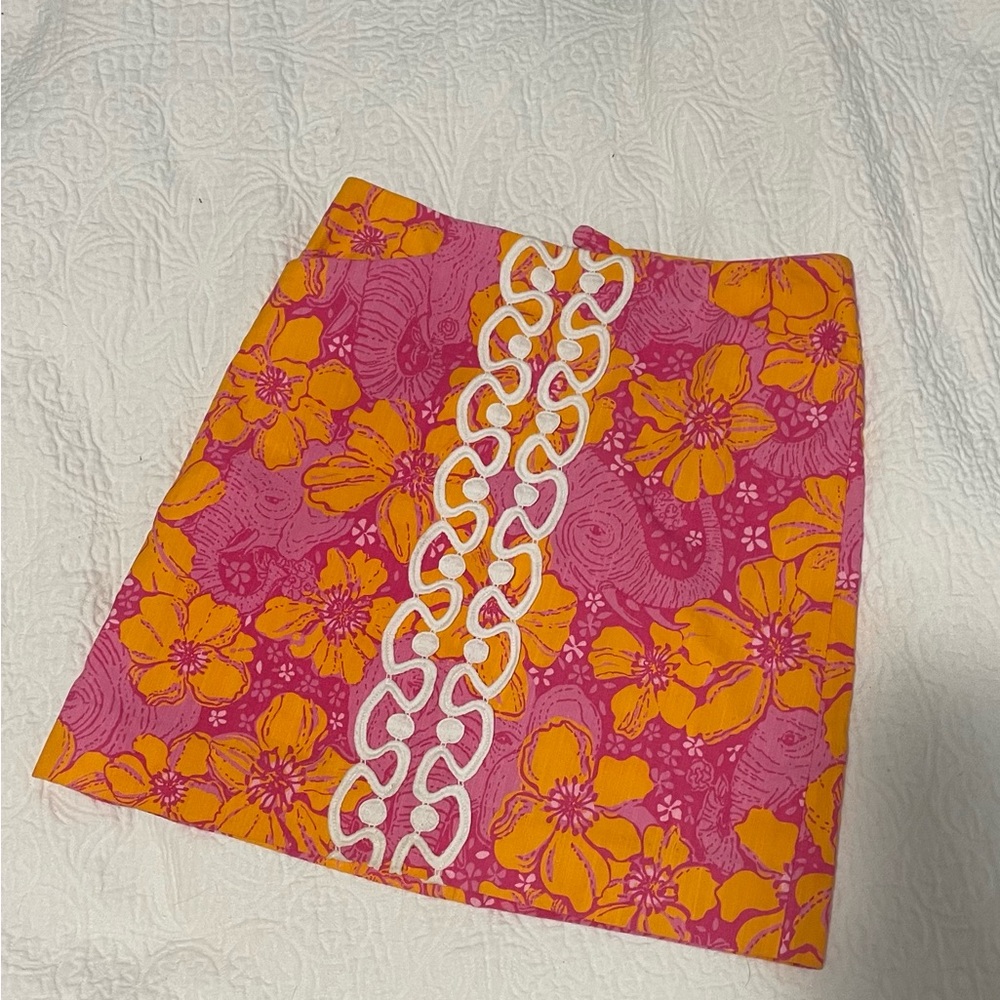 Lilly Pulitzer Women's Ten Ton Elephant Hibiscus Pink Orange Lace Mini Skirt - Picture 3 of 3